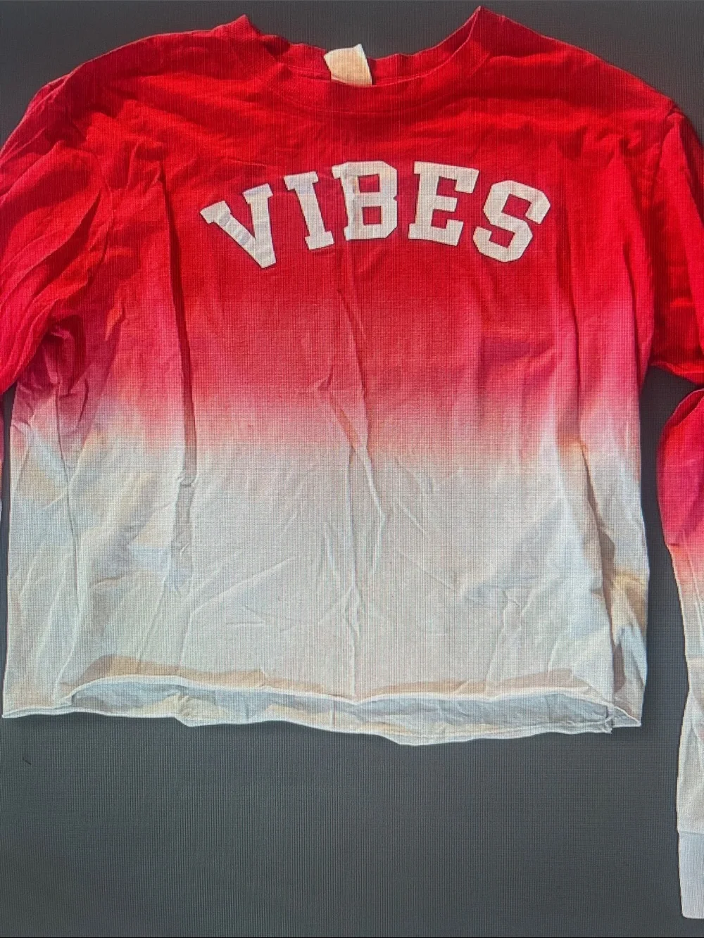 Kids 'Vibes' Red to White Ombre Long Sleeve Shirt
